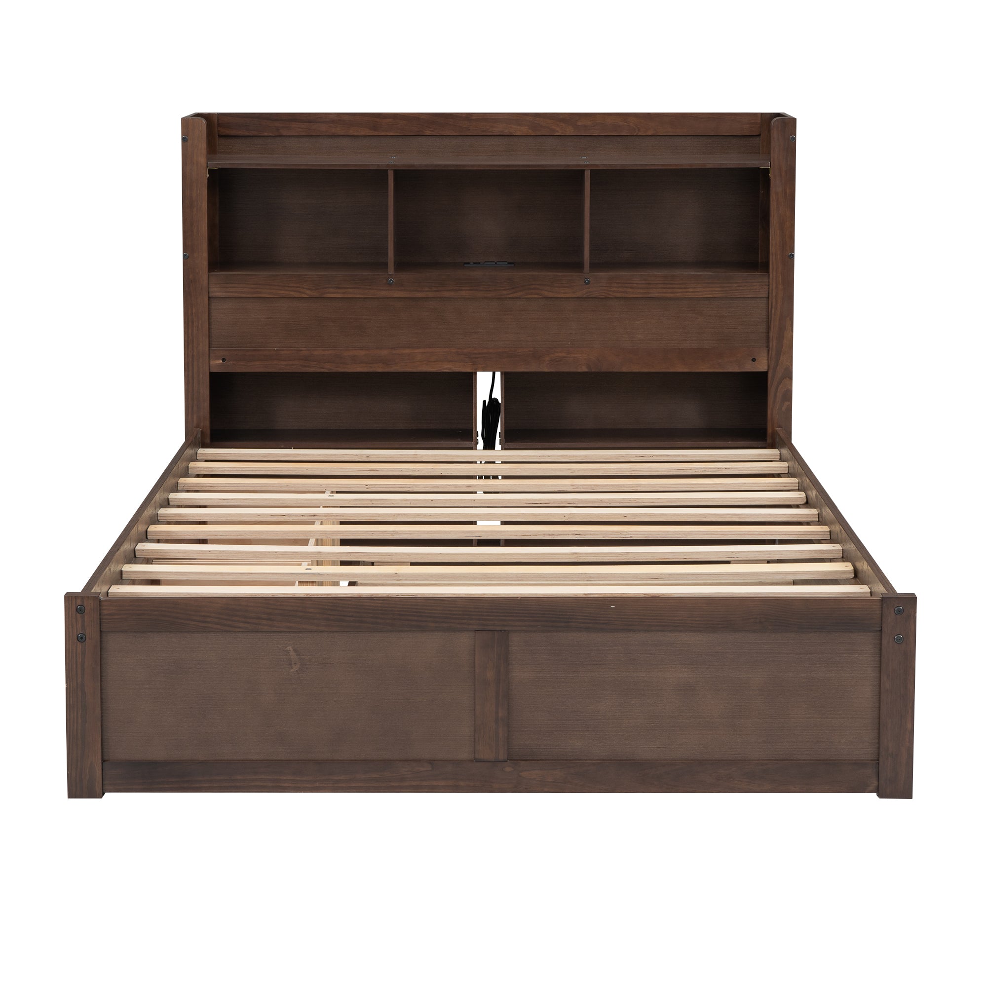 Full Size Storage Platform Bed with Pull Out Shelves, Twin Size Trundle and 2 Drawers, Espresso - Atlantic Fine Furniture Melbourne FL
