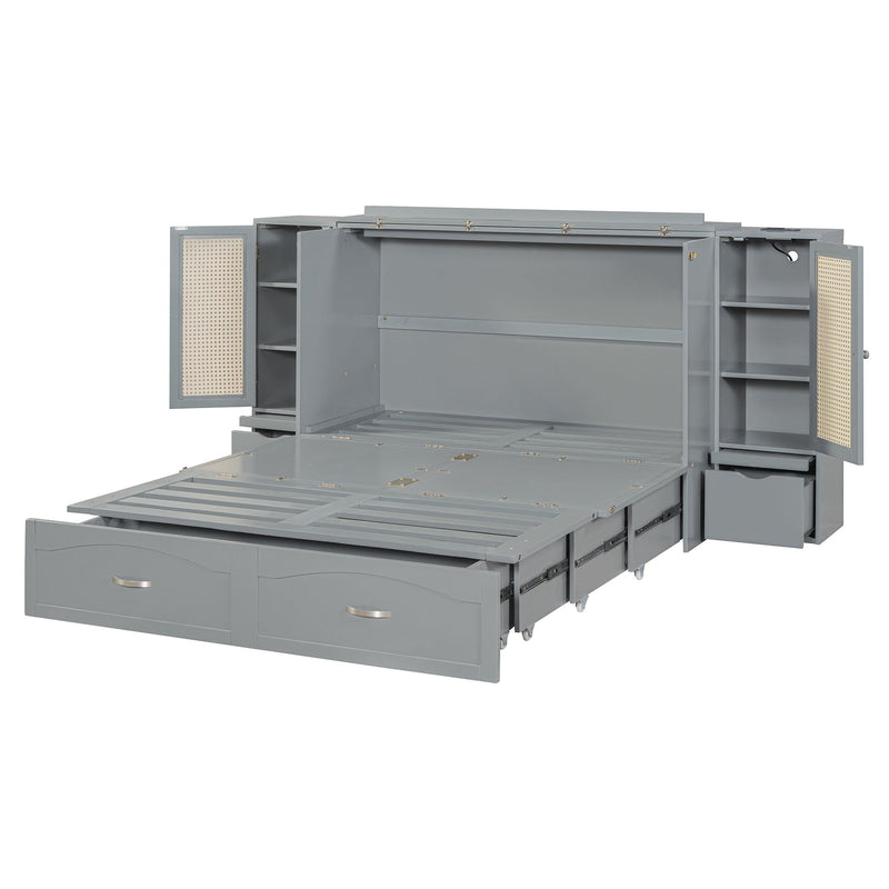 Murphy Wall Bed With Drawer And Rattan Decoration