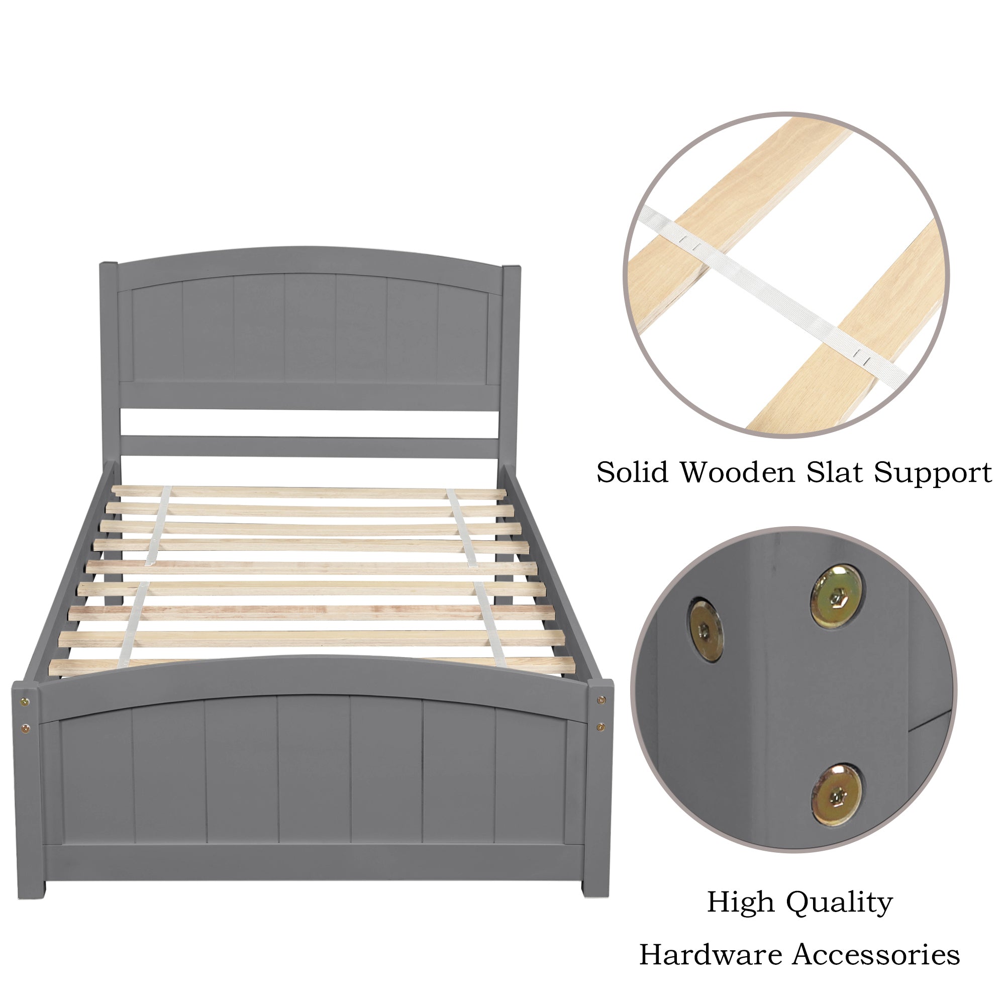 Wood Platform Bed with Headboard,Footboard and Wood Slat Support, Gray - Atlantic Fine Furniture Melbourne FL