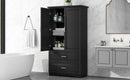 Tall Bathroom Storage Cabinet, Cabinet With 2 Doors And Drawers, Adjustable Shelf