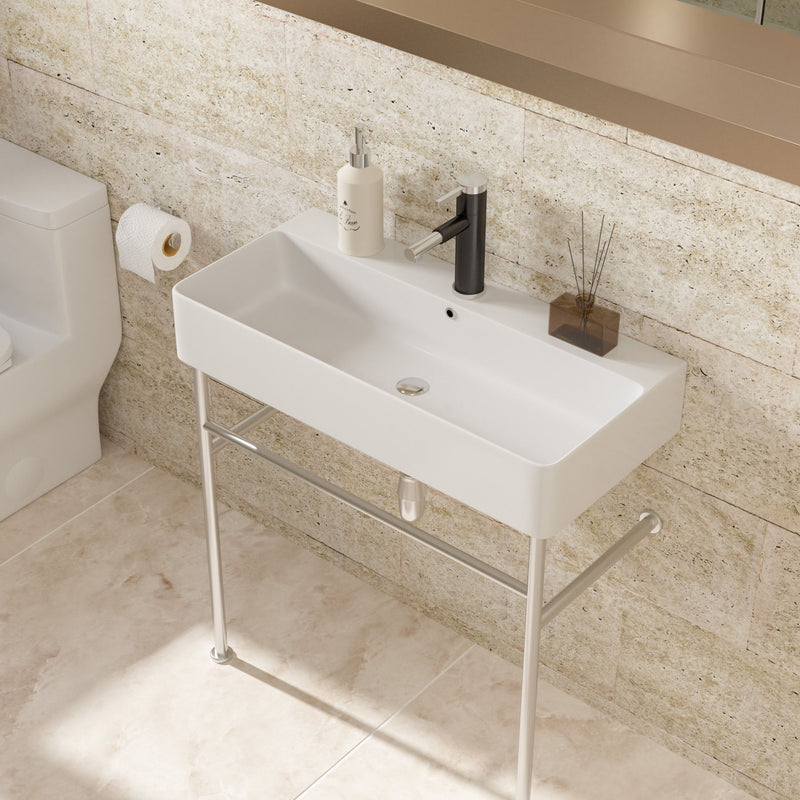 Ceramic Console Bathroom Sink With Overflow