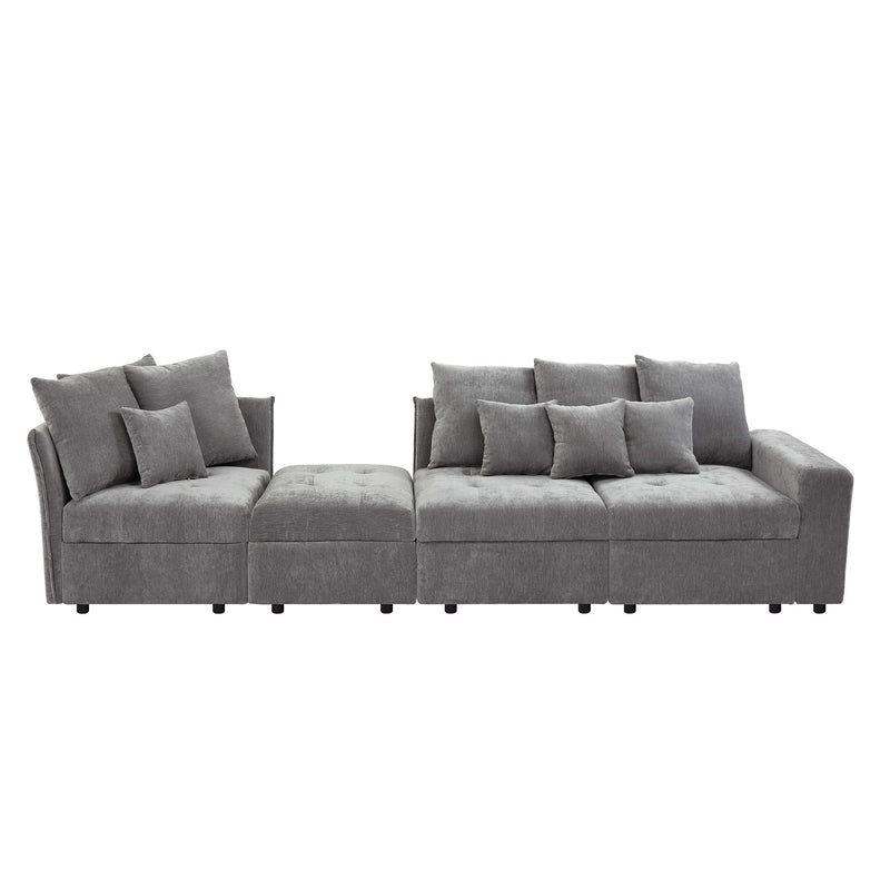 Sectional Sofa Modular Sofa Couch With Three USB Ports, A Removable Storage Ottoman And Five Back Pillows For Living Room