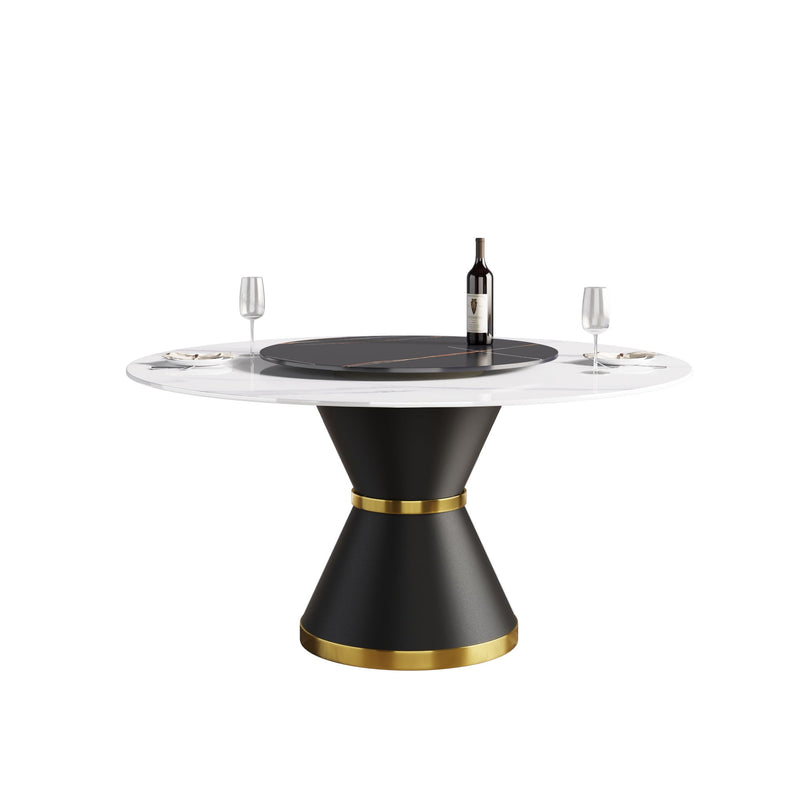 Modern Artificial Stone Round Carbon Steel Base Dining Table, Artificial Stone Turntable