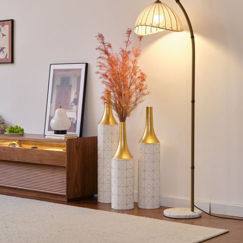 Floor Metal Vases Decorated White Metal Vases (Set of 3) Gorgeous Home Decoration Large Glazed Metal Vases - White / Gold