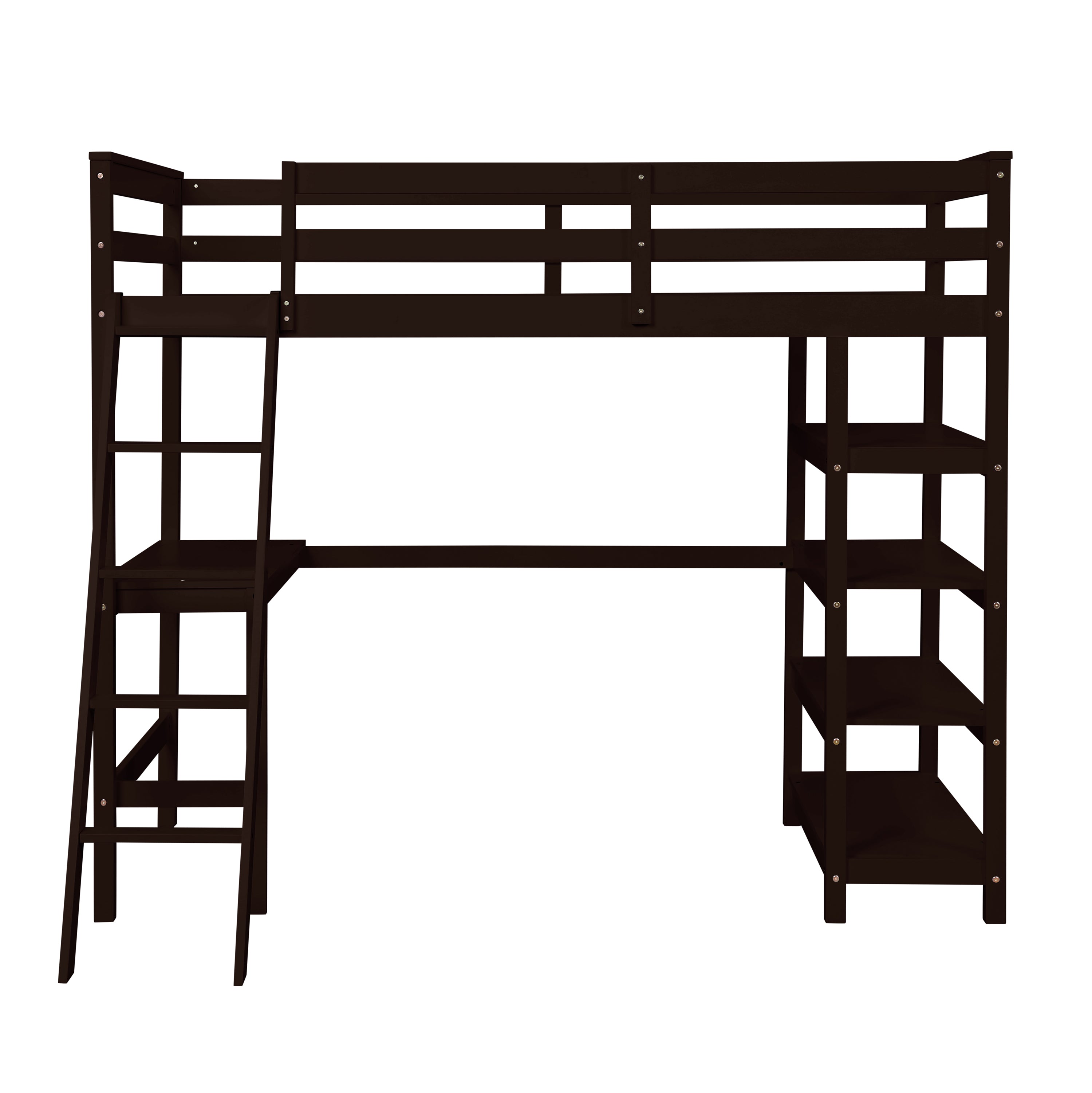 Twin Loft Bed with desk,ladder,shelves , Espresso - Atlantic Fine Furniture Melbourne FL