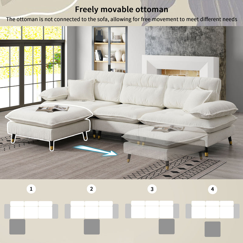 L Shaped Convertible Sectional Sofa 4 Seat Tufted Couch Set With Two Tone Adjust Legs Cloud Movable Ottoman