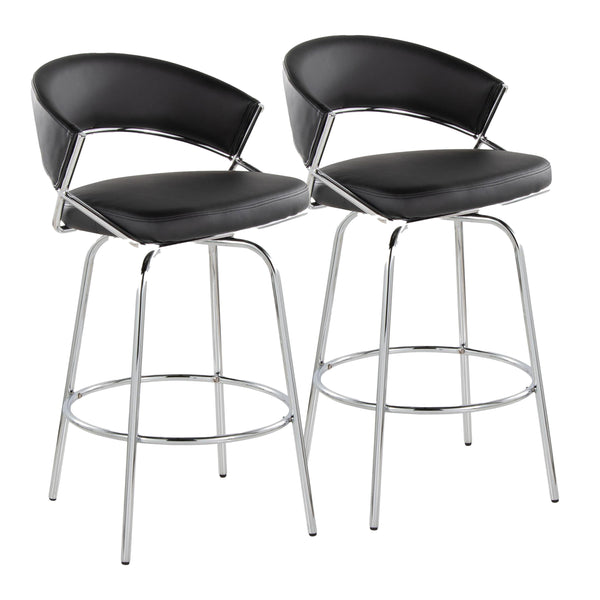 Jie - Fixed Height, Contemporary Counter Stool With Swivel Round Footrest (Set of 2)