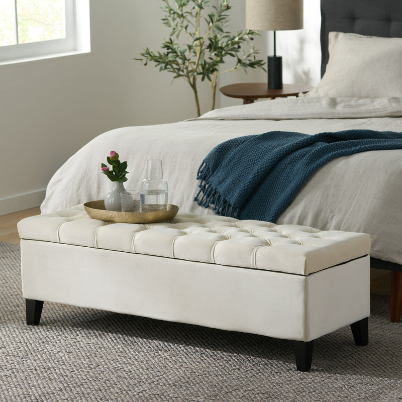 Nebulous - Upholstered Storage Ottoman With Diamond Tufting - Ivory
