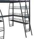 Full Size Loft Bed with 4 Layers of Shelves and L-shaped Desk, Stylish Metal Frame Bed with a set of Sockets, USB Ports and Wireless Charging, Black