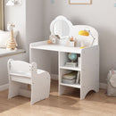 Kids Vanity Table With Mirror And Chair, Dressing Makeup Desk With Storage Shelves - White