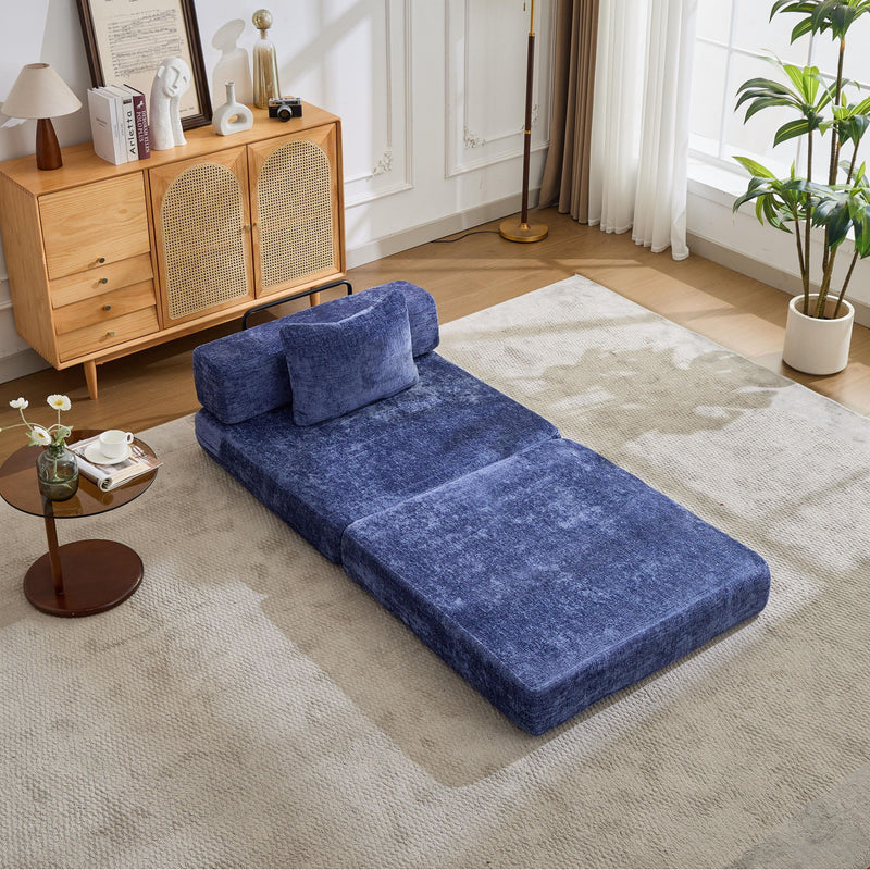 Convertible Floor Sofa Bed With Fixed Shape Frame For Living Room - Dark Blue