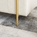 Elegant Upholstered Linen Storage Bench With Cylindrical Arms And Iron Legs, White