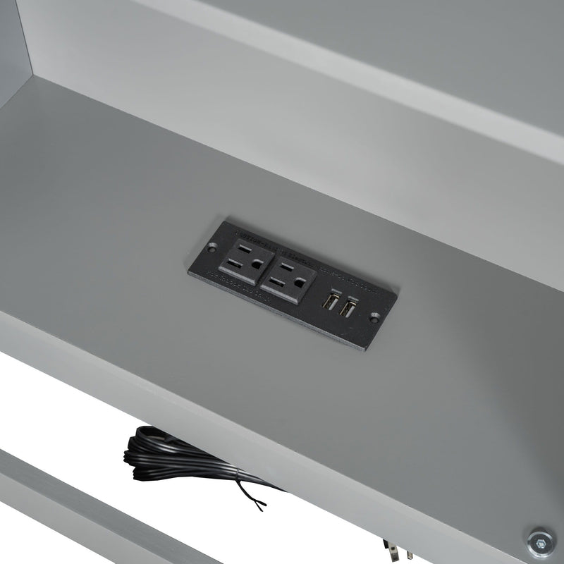 Twin Long Floor Bed With Storage Cabinets And USB Ports - Gray