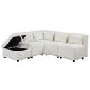 Free-Combined Sectional Sofa 5-seater Modular Couches with Storage Ottoman, 5 Pillows for Living Room, Bedroom, Office, Cream