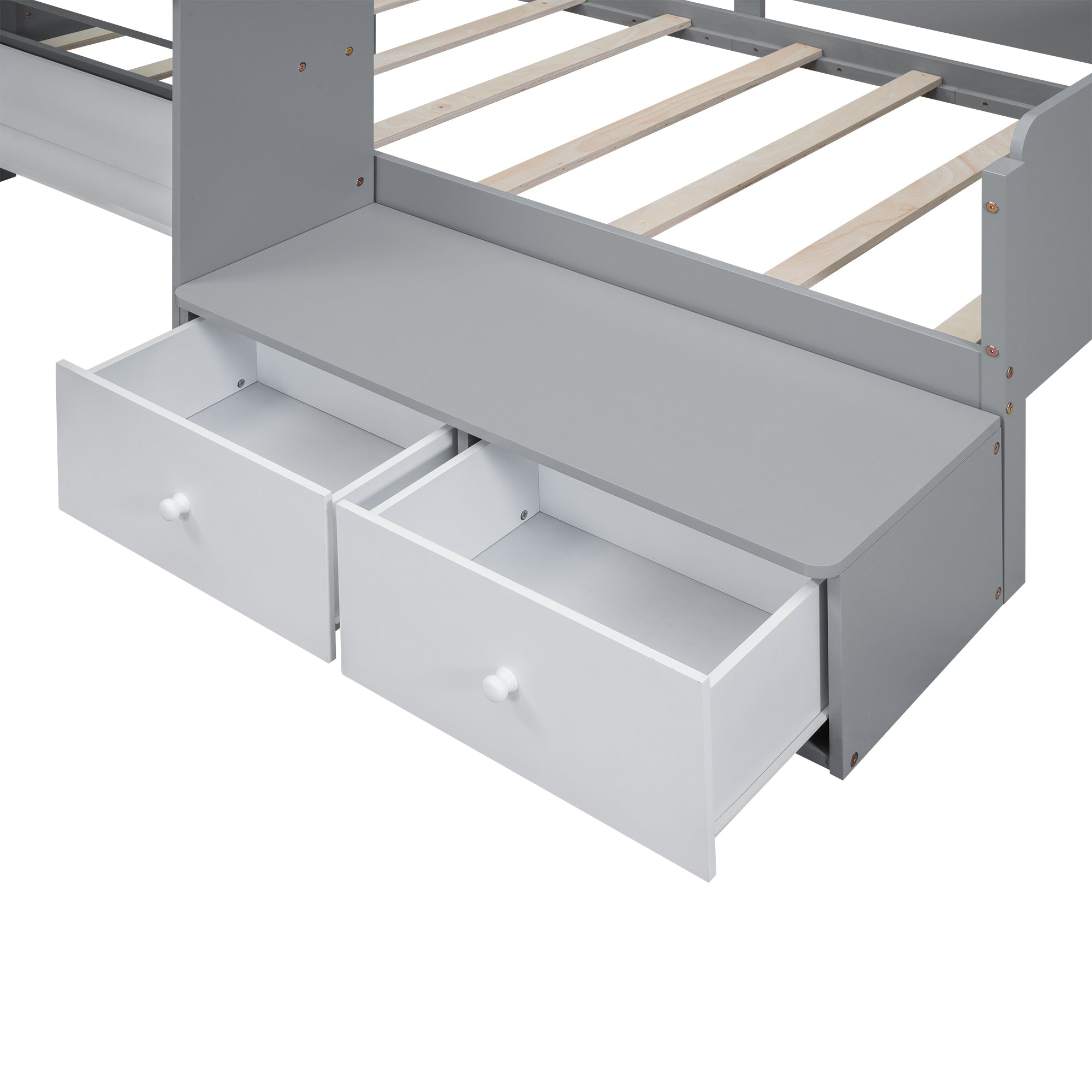 Wood Twin Size Platform Bed with 2 Drawers and 1 Chair&Desk Set, Gray+White - Atlantic Fine Furniture Melbourne FL