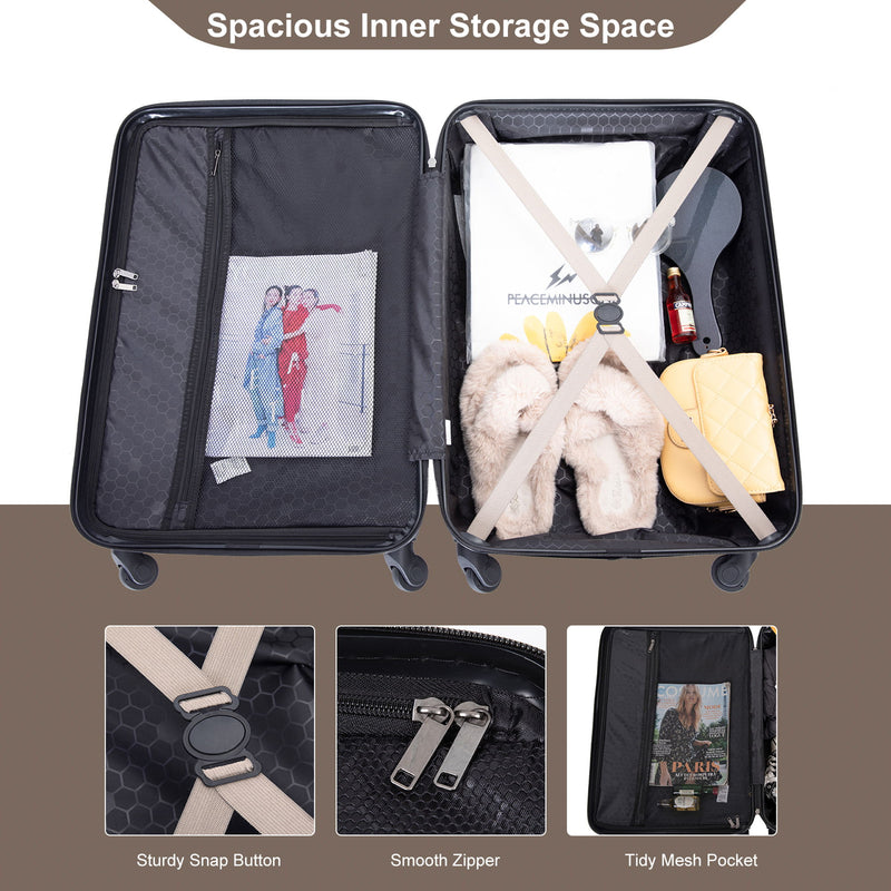 3 Piece Luggage Sets Lightweight Suitcase With Two Hooks, Spinner Wheels, Tsa Lock