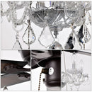 52" Crystal Shade Ceiling Fan Lamp, 3 Speed, 4 Timing, 5 Reversible Blades Crystal Ceiling Fan, 5 Pieces X E12 (No Include Bulb), Hand Pull Chain - Matte Black
