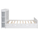 Full Size Platform Bed with Storage Headboard and Twin Size Trundle, White