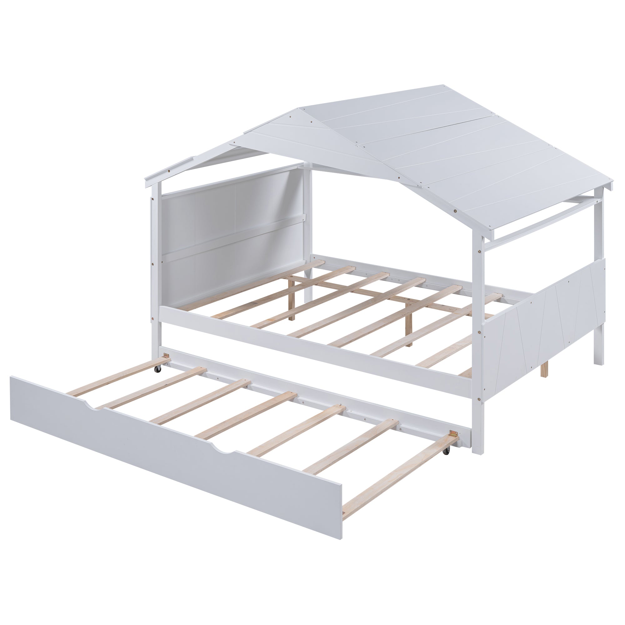 Wood Full Size House Bed with Twin Size Trundle and Storage, White - Atlantic Fine Furniture Melbourne FL