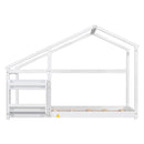 Twin Size Wooden House Bed, Twin Floor Wooden Bed with Shelf, No Box Spring , White Color, TWIN BED