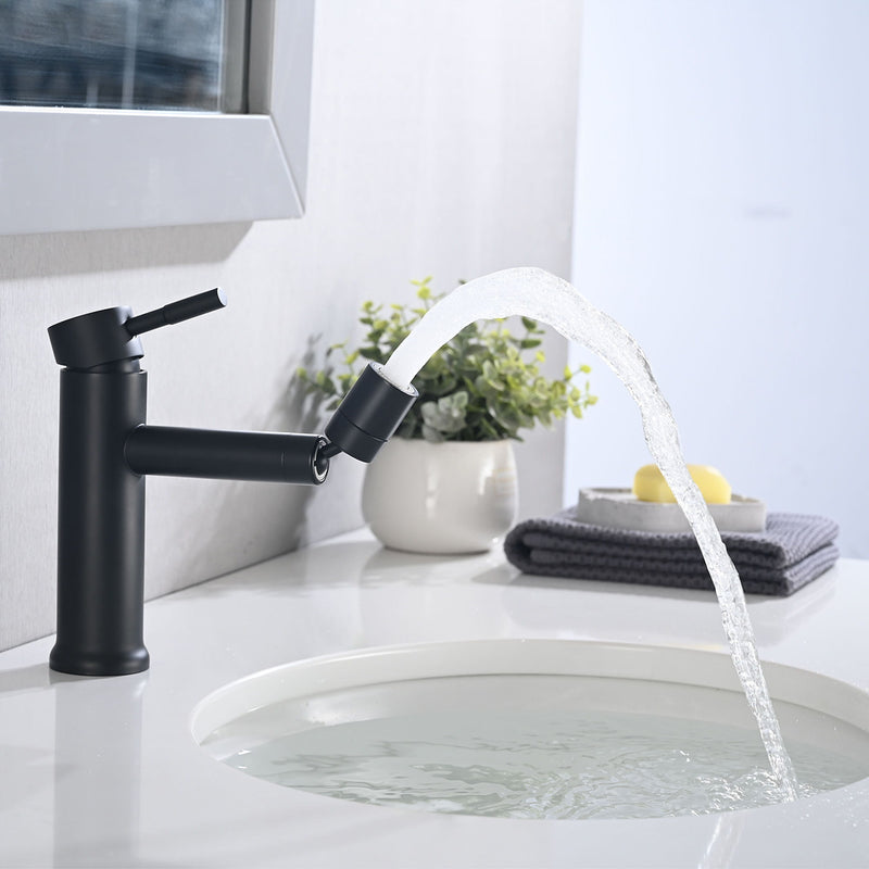 2 Mode Bathroom Faucet With 360 Degree Rotating Aerator For Sink - Matte Black