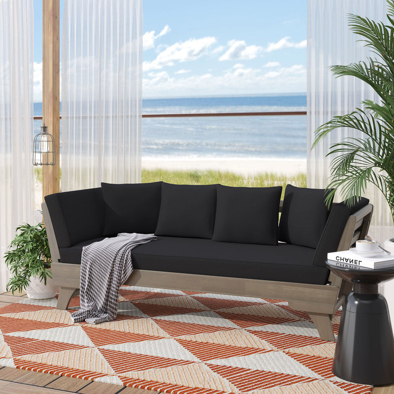 Outdoor Patio Daybed Sofa, 3 Seat Sofa With Foldable Arm 4 Back Pillows