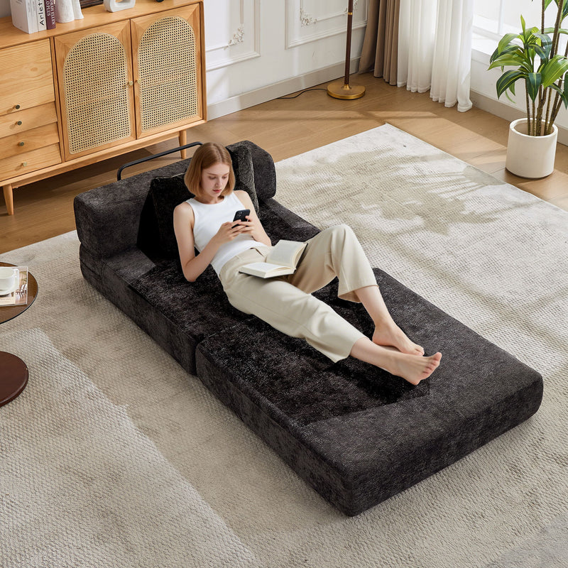 Convertible Floor Sofa Bed With Fixed Shape Frame For Living Room - Black