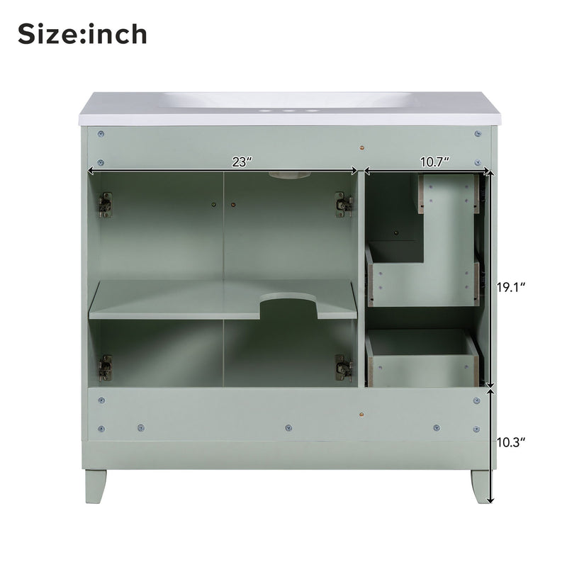 Bathroom Vanity, Transitional Style Bathroom Cabinet With Resin Sink, Single Bathroom Cabinet, With 2 Drawers And 1 Adjustable Storage Shelf, 2 Soft-Close Doors