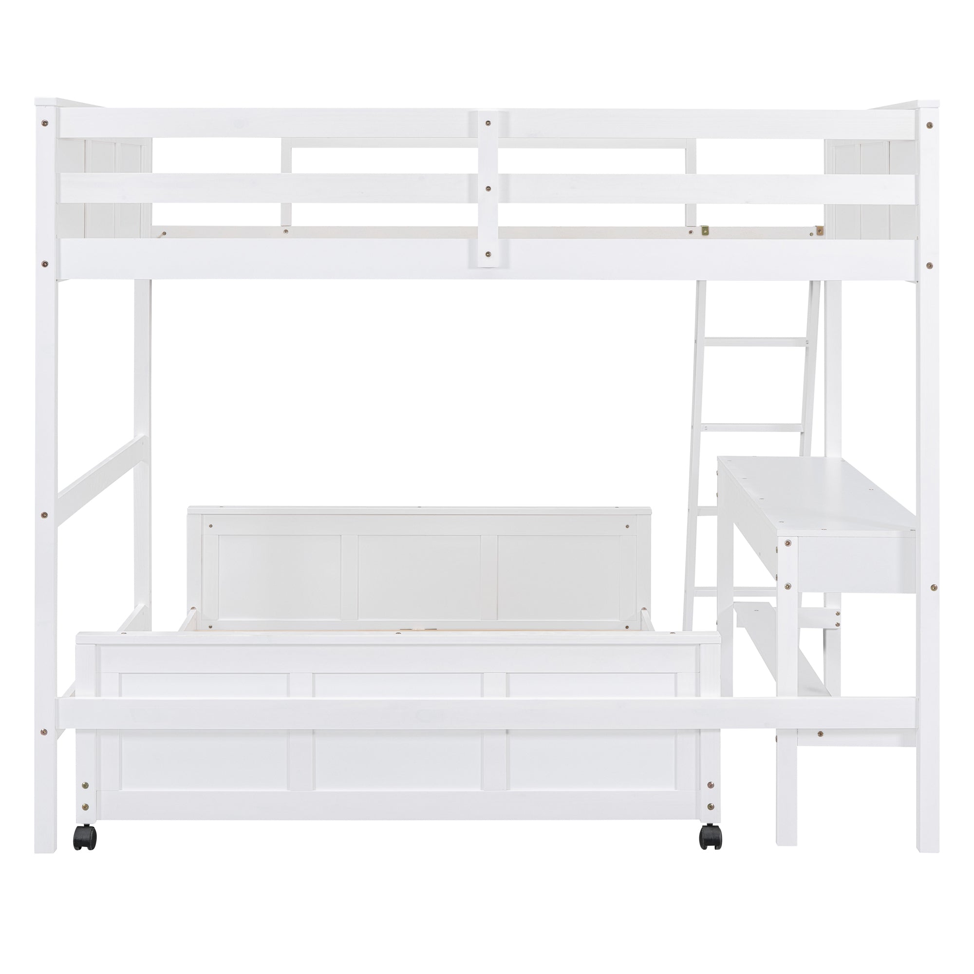Full Over Full Bunk Bed with Desk, White - Atlantic Fine Furniture Melbourne FL