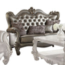Versailles - Loveseat With 4 Pillows - Silver Synthetic Leather & Antique Platinum