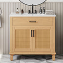 Bathroom Vanity With Ceramic Sink, Modern Free Standing Cabinet With Soft Close Drawers