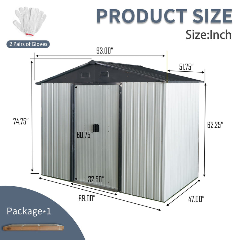 Outdoor Metal Storage Shed With Sliding Door And Foundation For Backyard, Patio, Lawn