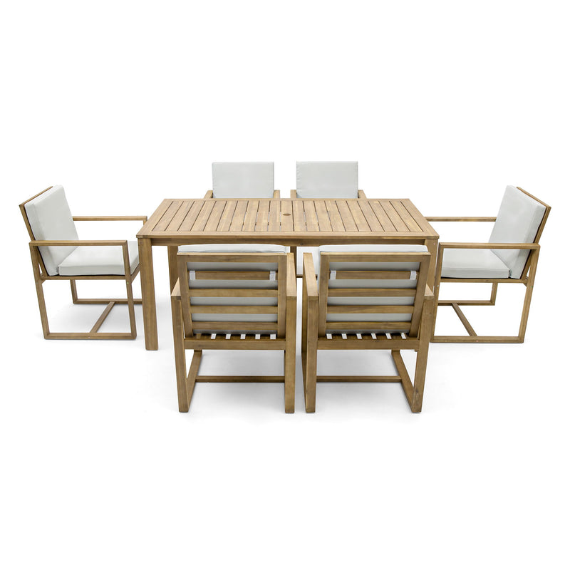 Patio Dining Set Outdoor Dining Table And Chair Set With And Removable Cushions For Patio, Backyard, Garden - Light Teak