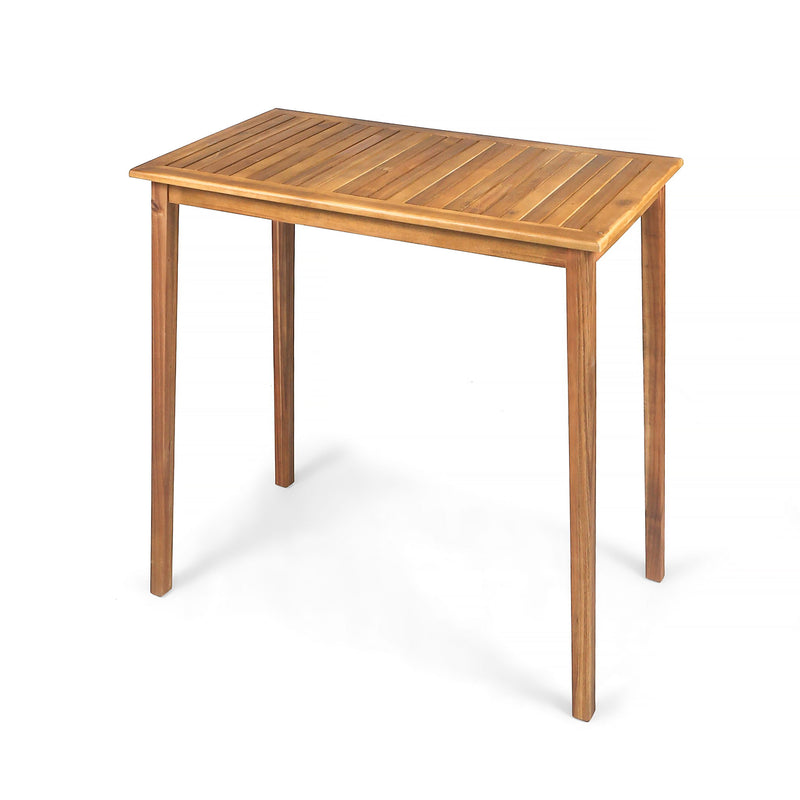 Outdoor Minimalist Acacia Wood Rectangle Bar Table, Durable Hardwood - Teak