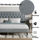 King size Panel Bed Frame with Adjustable Button-Tufted Headboard for Bedroom/Linen Upholstered/Wood Slat Support/Easy Assembly,Light Grey