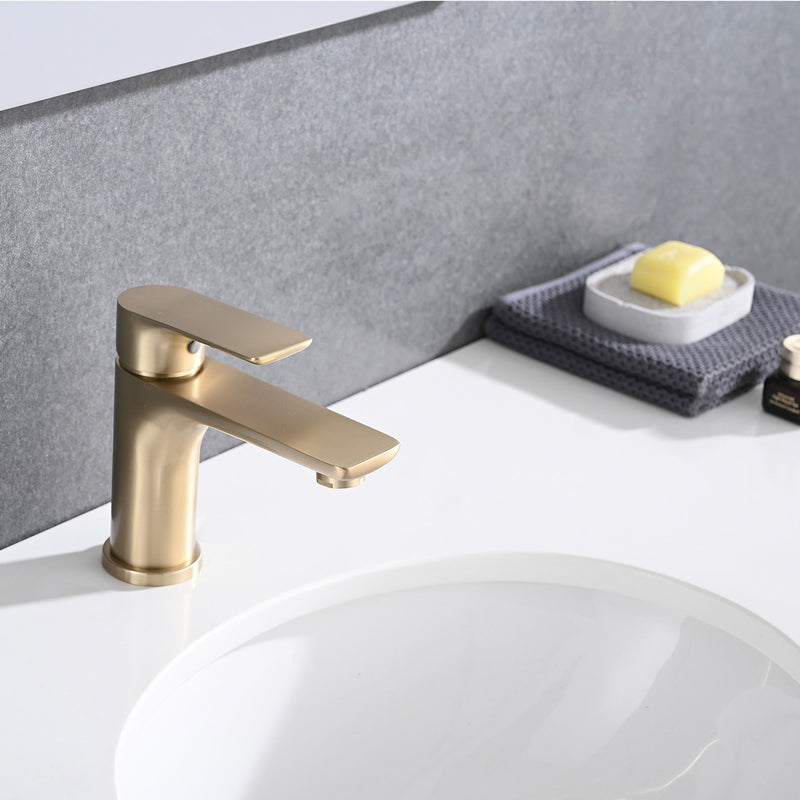 Modern Single Handle Lavatory Basin Sink Faucet With Aerated Stream - Brushed Gold