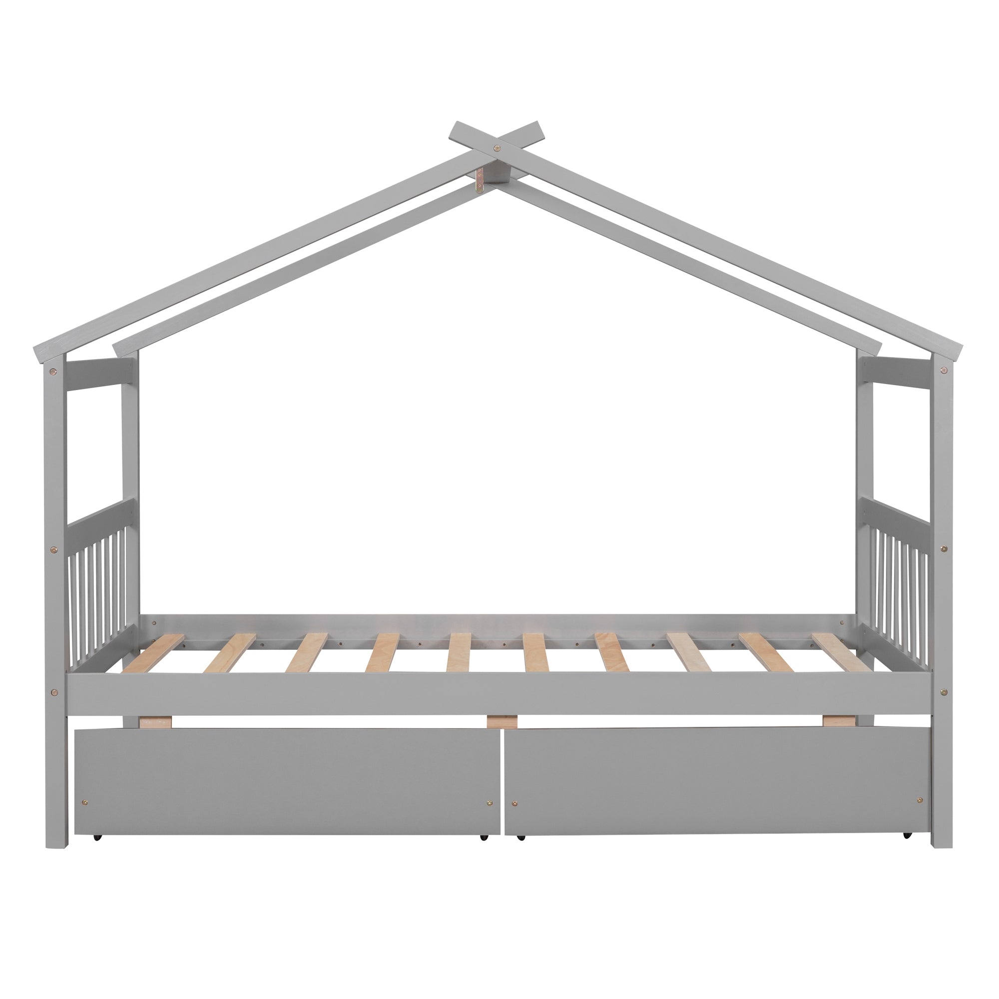 Twin Size Wooden House Bed with Drawers, Gray - Atlantic Fine Furniture Melbourne FL
