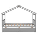 Twin Size Wooden House Bed with Drawers, Gray