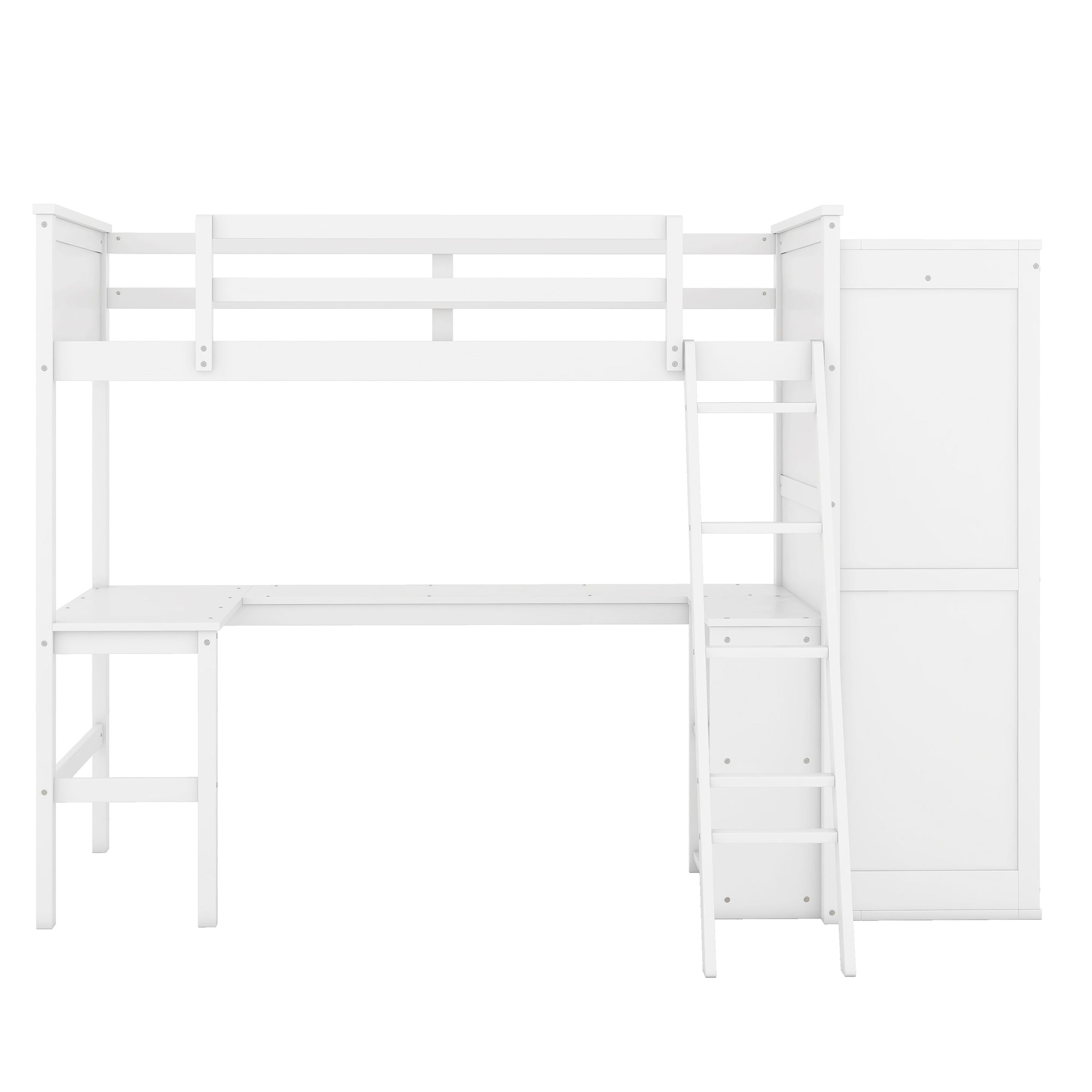 Twin size Loft Bed with Desk, Shelves and Wardrobe-White - Atlantic Fine Furniture Melbourne FL
