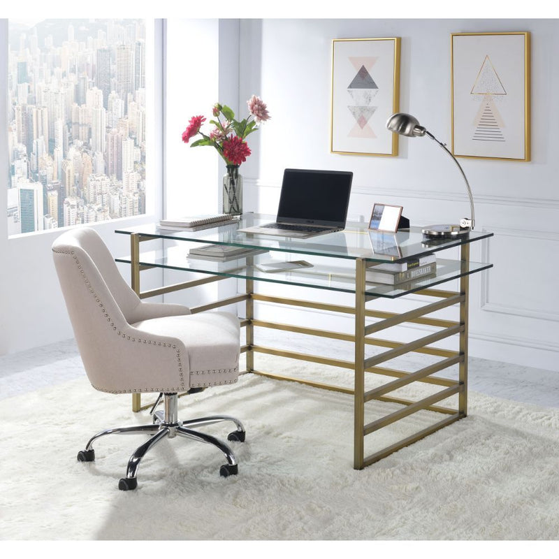 Shona - Desk - Antique Gold & Clear Glass - Atlantic Fine Furniture Inc