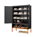 Grid Double Door Shoe Cabinet With Adjustable Compartments And Moisture-Proof Design In White Metal