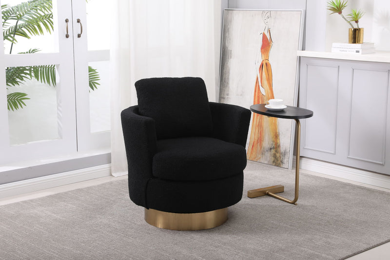 Teddy Swivel Barrel Chair, Swivel Accent Chairs Armchair For Living Room, Reading Chairs For Bedroom Comfy, Round Barrel Chairs With Gold Stainless Steel Base - Black