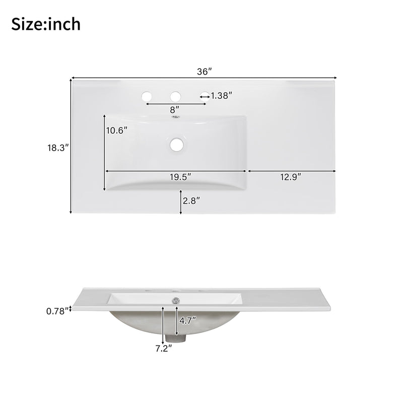 Bathroom Vanity With Sink, Soft-Close Doors, Adjustable U-Shelf, 3 Drawers