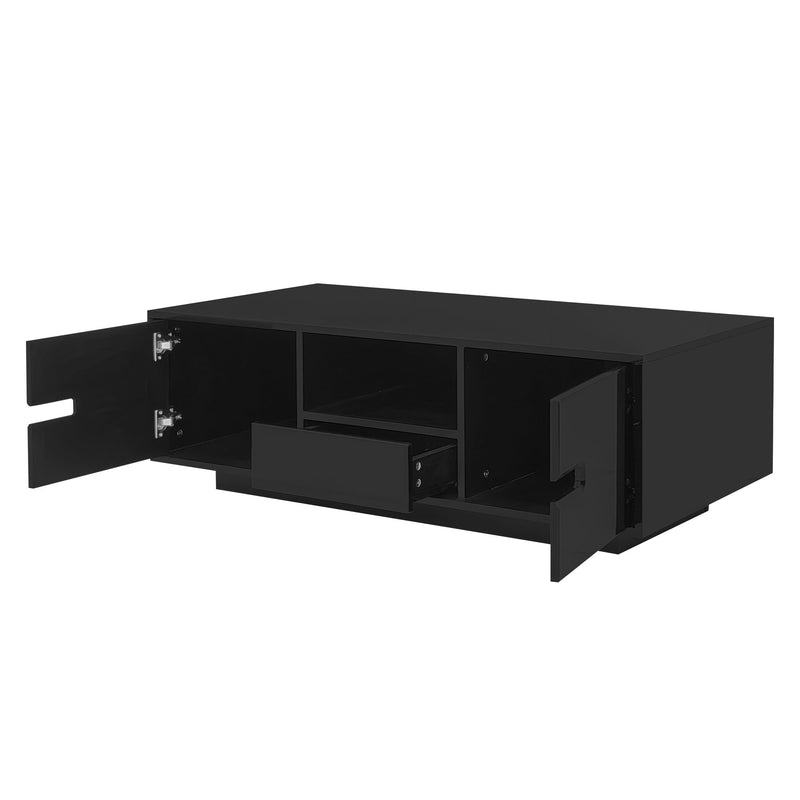 Modern High Glossy Rectangle Coffee Table With 16 Color LED Lights For Living Room