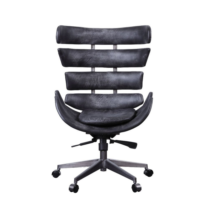 Megan - Executive Office Chair - Vintage Black Top Grain Leather & Aluminum - Atlantic Fine Furniture Inc