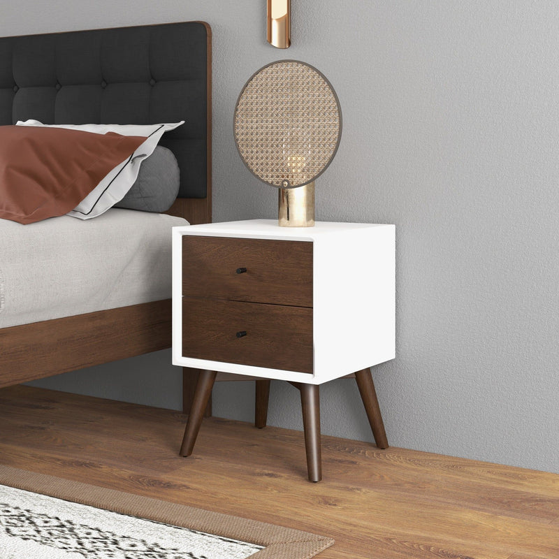 Caroline - Mid-Century Modern Style White Night Stand 2 Drawer