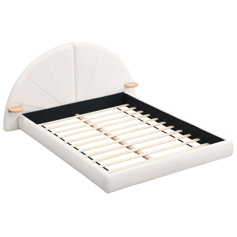 Queen Arched Bed With Small Table, Floor Standing Design - Beige