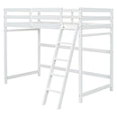Twin Size High Loft Bed with inclined Ladder, Guardrails,White