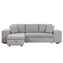 Pull Out Sleeper Sofa Reversible L-Shape 3 Seat Sectional Couch With Storage Chaise And 2 Stools For Living Room Furniture Set - Gray
