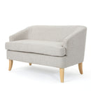 Mid Century Modern Loveseat With Polyester Upholstery And Birch Wood Frame - Beige